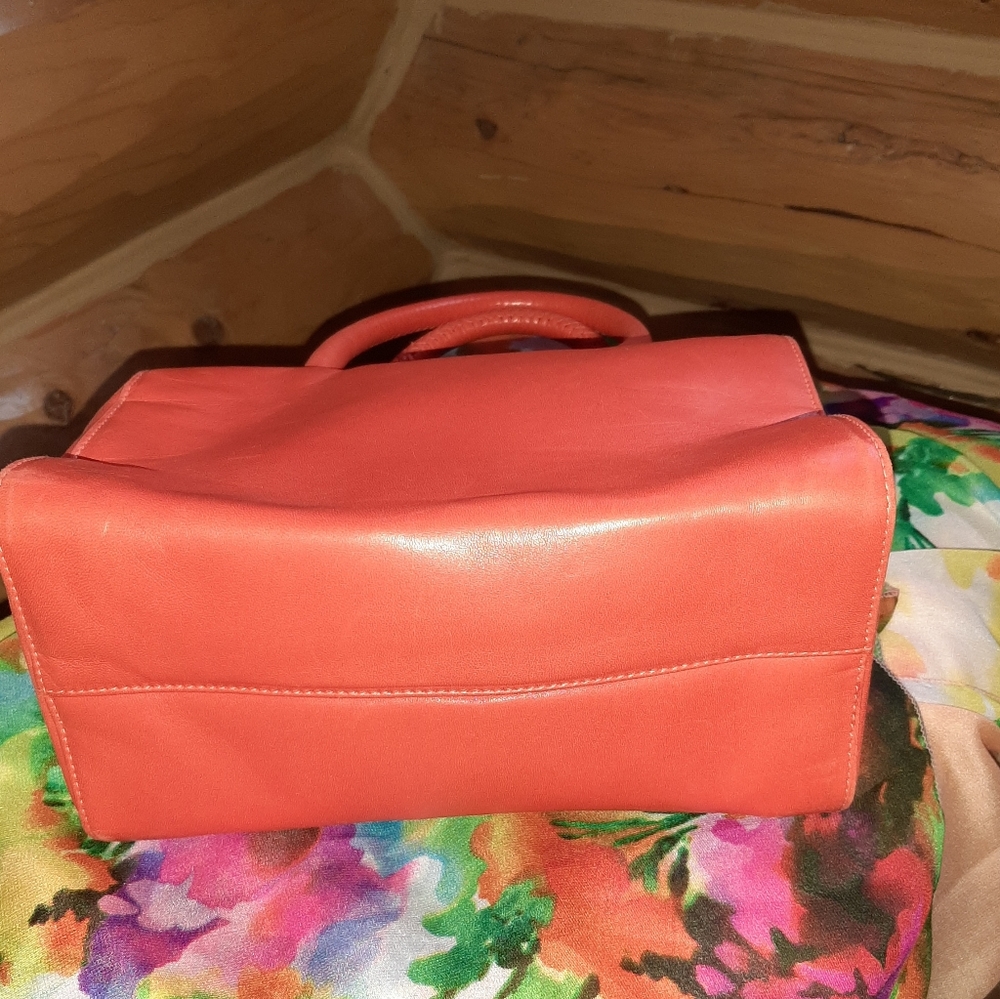 Saks Fifth Avenue, Orange Leather Small Handbag - Picture 4 of 11